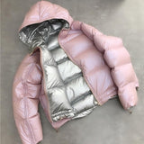 New Gold Silver Double Side Down Coat Winter Jacket Women