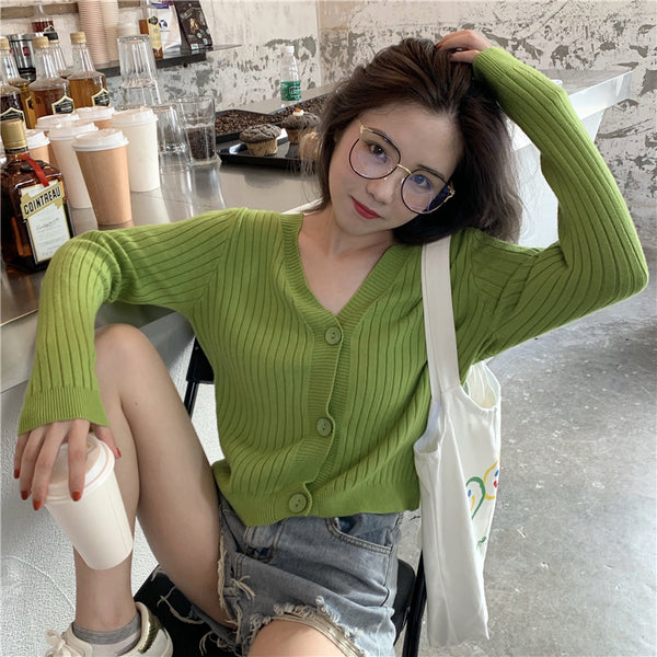 Short Cardigan Women V-Neck Knitted Sweater