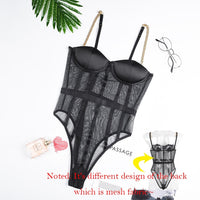 Cryptographic Black Mesh Transparent Bodysuit