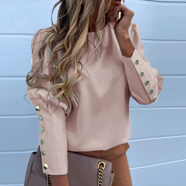 Puff Shoulder Blouse Shirts Office Lady