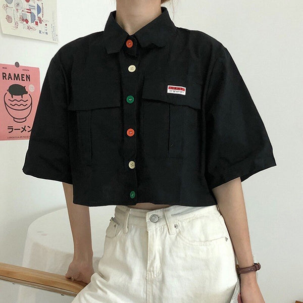 Women's ShirtHarajuku Short Sleeve Polo Collar