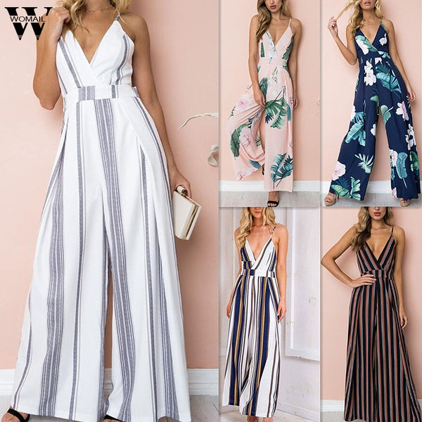 bodysuit Women Summer Sleeveless Strip Jumpsuit