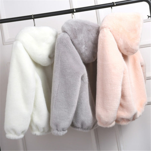 lovepeapomelo 2020 New Faux Fur Coat With Hood High Waist