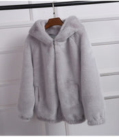 lovepeapomelo 2020 New Faux Fur Coat With Hood High Waist