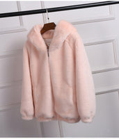 lovepeapomelo 2020 New Faux Fur Coat With Hood High Waist