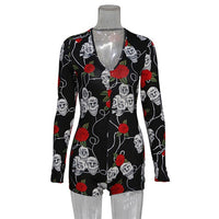 Sexy Women Bodysuit Long Sleeve Deep