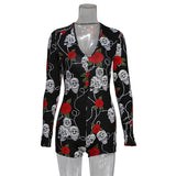Sexy Women Bodysuit Long Sleeve Deep