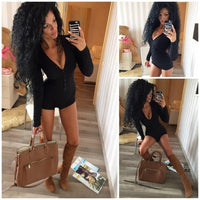 Sexy Women Bodysuit Long Sleeve Deep