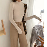 Neploe 2020 Fall Winter Ruffles Sweater Turtleneck Ruched Women Sweaters