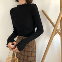 Neploe 2020 Fall Winter Ruffles Sweater Turtleneck Ruched Women Sweaters