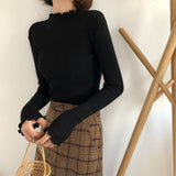 Neploe 2020 Fall Winter Ruffles Sweater Turtleneck Ruched Women Sweaters