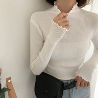 Neploe 2020 Fall Winter Ruffles Sweater Turtleneck Ruched Women Sweaters