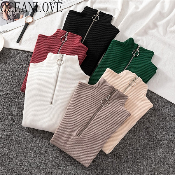 OCEANLOVE Zipper Half Turtleneck Sweater