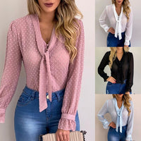 Summer Chiffon Tops Women Pink Blouses