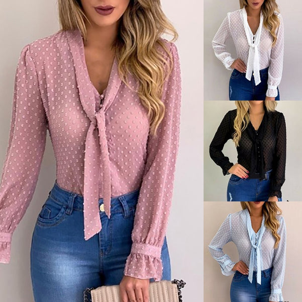 Summer Chiffon Tops Women Pink Blouses