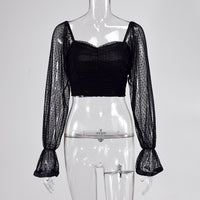 Cryptographic Square Collar Ruched Sexy Blouse Shirts Female