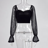 Cryptographic Square Collar Ruched Sexy Blouse Shirts Female