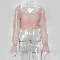 Cryptographic Square Collar Ruched Sexy Blouse Shirts Female