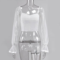 Cryptographic Square Collar Ruched Sexy Blouse Shirts Female