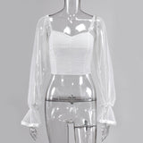 Cryptographic Square Collar Ruched Sexy Blouse Shirts Female