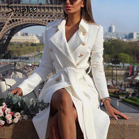 Simplee, gabardina blanca de doble botonadura Vintage